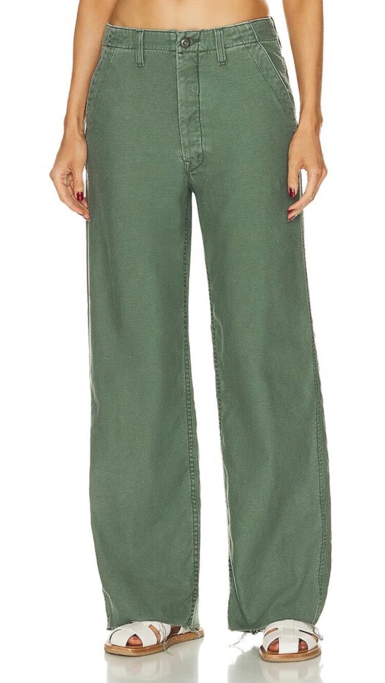 Mother Straight Leg Pants Major Sneak Fray 100% Cotton Roger That Green size 23